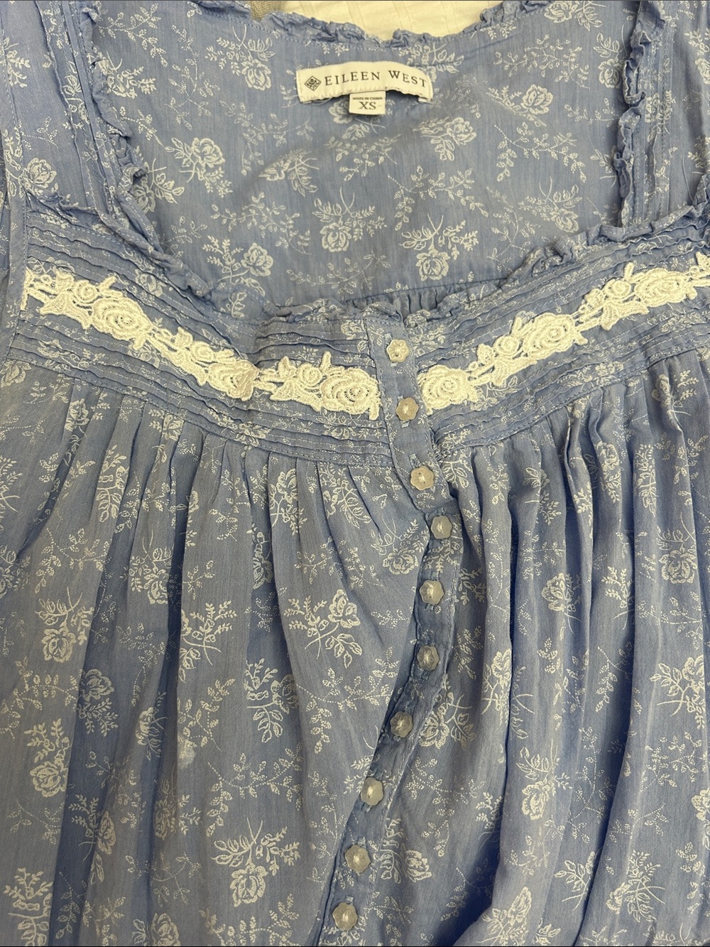 Eileen West Light Blue Floral Sleeveless Maxi Nightgown - Picture 12 of 13